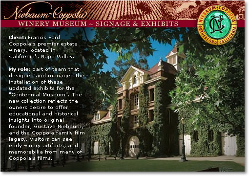 Niebaum Coppola Winery Museum signage and exhibits